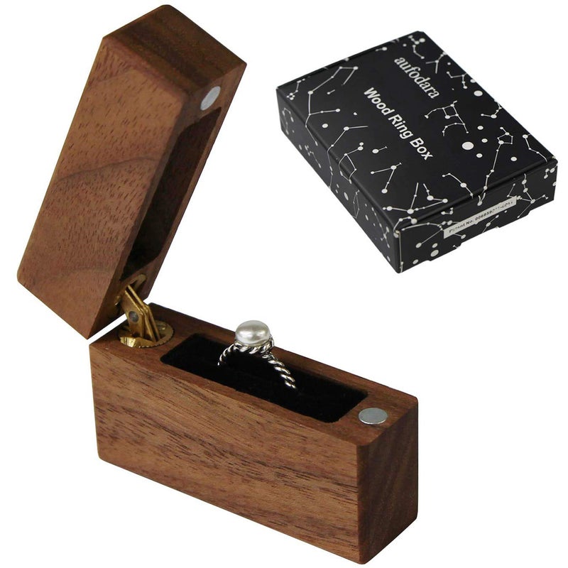UOOOM Wood Ring Box Portable Jewelry Box, Walnut Slim Ring Case for Proposal, Engagement, Wedding, Anniversary, Valentine's Day (U01-THX) - Image 2